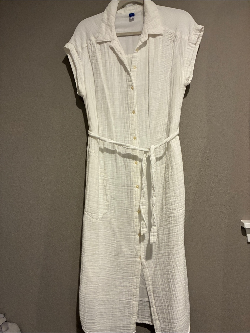 Old Navy White Button-Front Midi Dress with Tie Waist